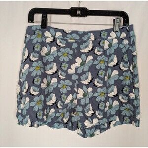 Loft Shorts 6 Women's Blue Floral Pleated Soft Side Zipper Summer Casual Pockets
